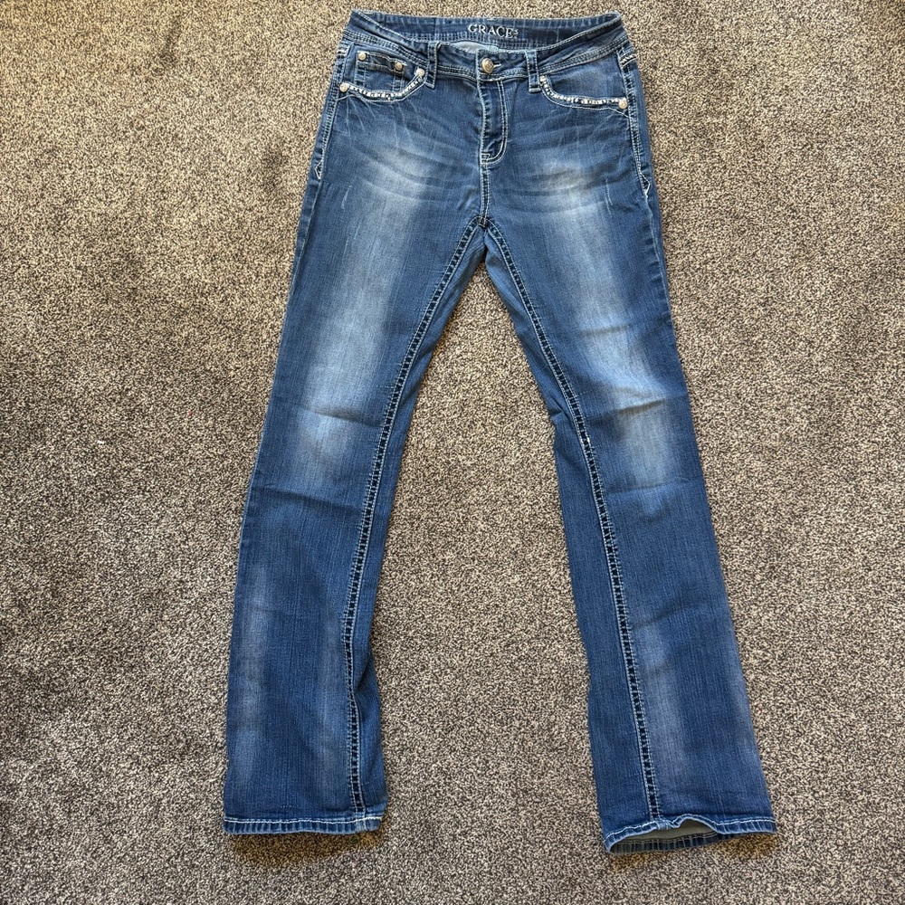 Grace in LA Women’s Jeans Size 30 Bootcut Embroidered Pocket Blue Denim - Picture 5 of 10